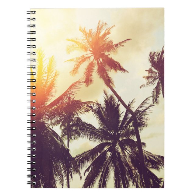 Tropical beach background with palm trees silhouet notebook (Front)