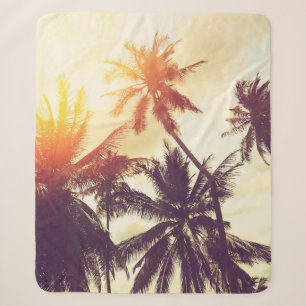 Tropical beach background with palm trees silhouet sherpa blanket