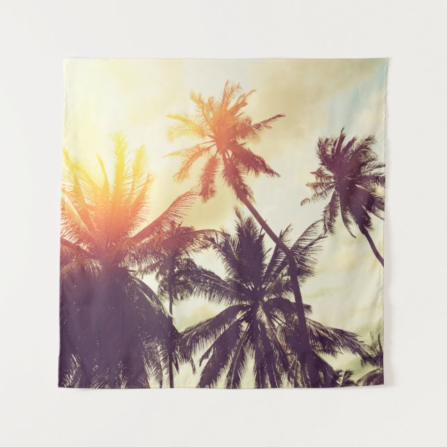 Tropical beach background with palm trees silhouet tapestry (Front)