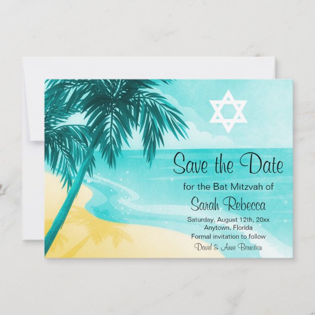 Tropical Beach Bat Mitzvah Save the Date (Front)