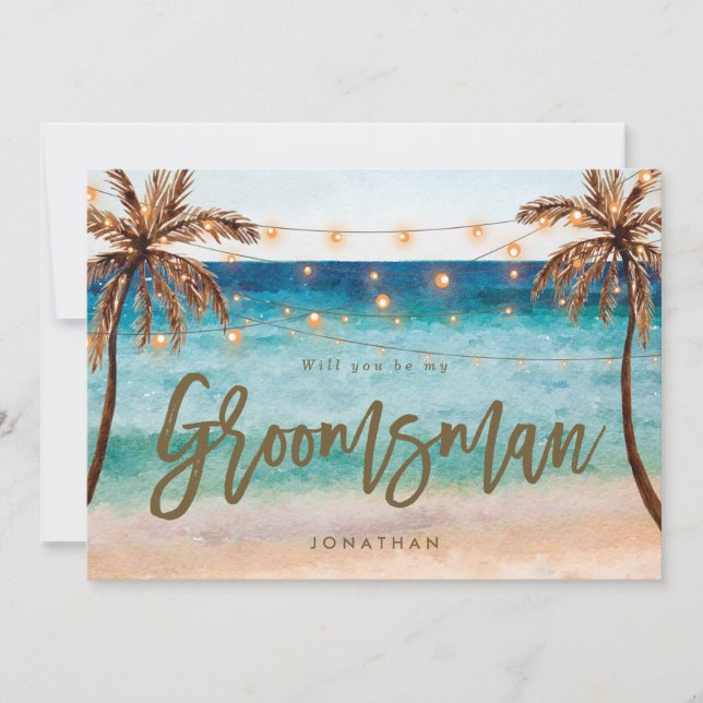 tropical beach be my groomsman proposal card (Front)