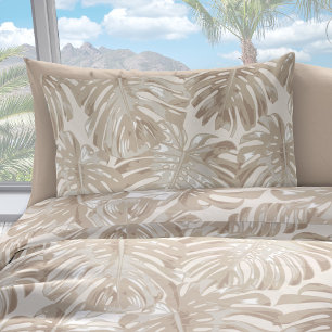 Tropical Beach Beige Jungle Palm Leaves Pillowcase