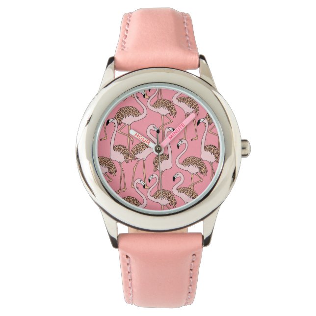 Tropical Beach Bird Pink Flamingo Watch (Front)