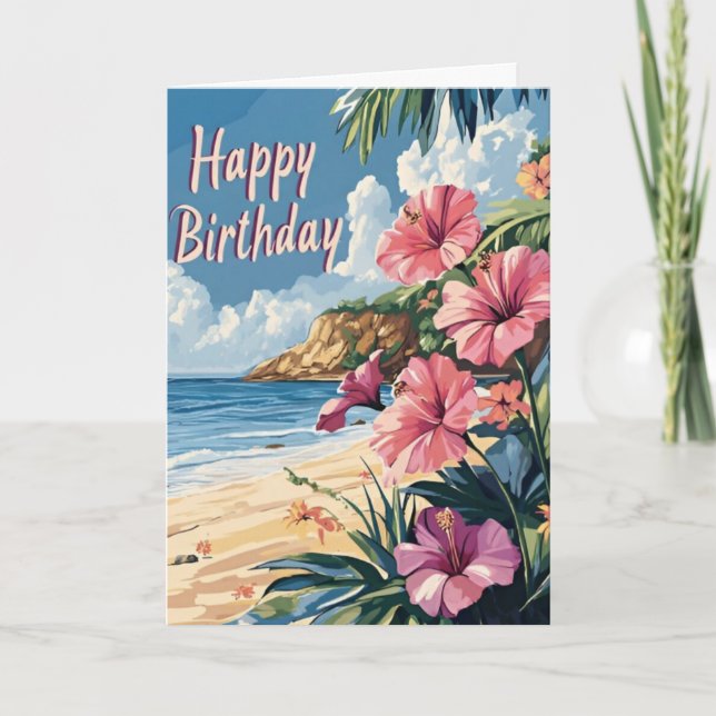 Tropical Beach Birthday Card (Front)