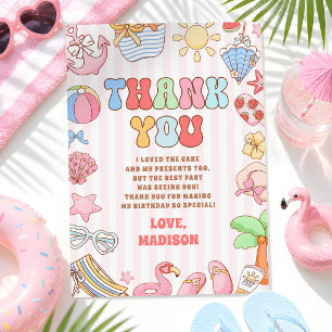Tropical Beach Birthday Party Girls Thank You Card
