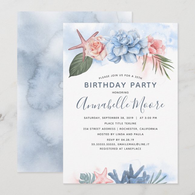 Tropical Beach Birthday Party Invitation (Front/Back)