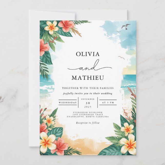 Tropical Beach Bliss Wedding Invitation (Front)