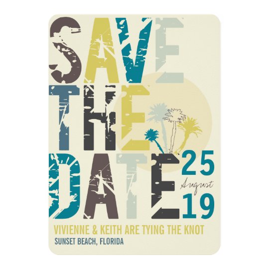 Tropical Beach Blue Palm Trees Photo Save The Date Card