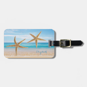 Tropical Beach,Blue Sky,Ocean Sand,Starfish Luggage Tag