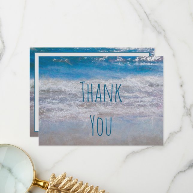 Tropical Beach Blue White Ocean Wave Thank You Card (Front/Back In Situ)