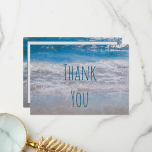 Tropical Beach Blue White Ocean Wave Thank You Card
