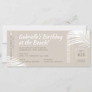 Tropical Beach Boarding Pass Pink Birthday Trip Invitation