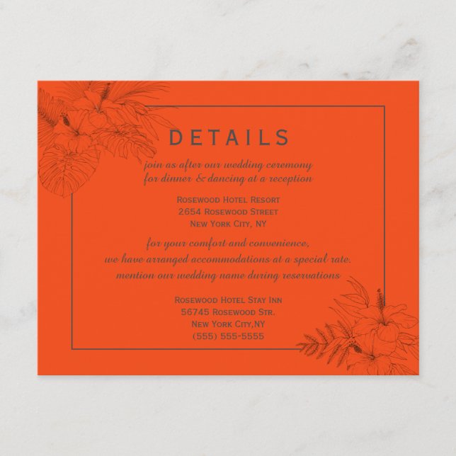 Tropical Beach Boho Summer Wedding Details Enclosure Card (Front)