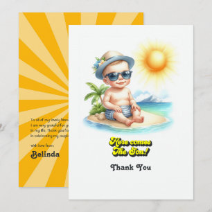 Tropical Beach Boy Here Comes the Son Baby Shower Thank You Card