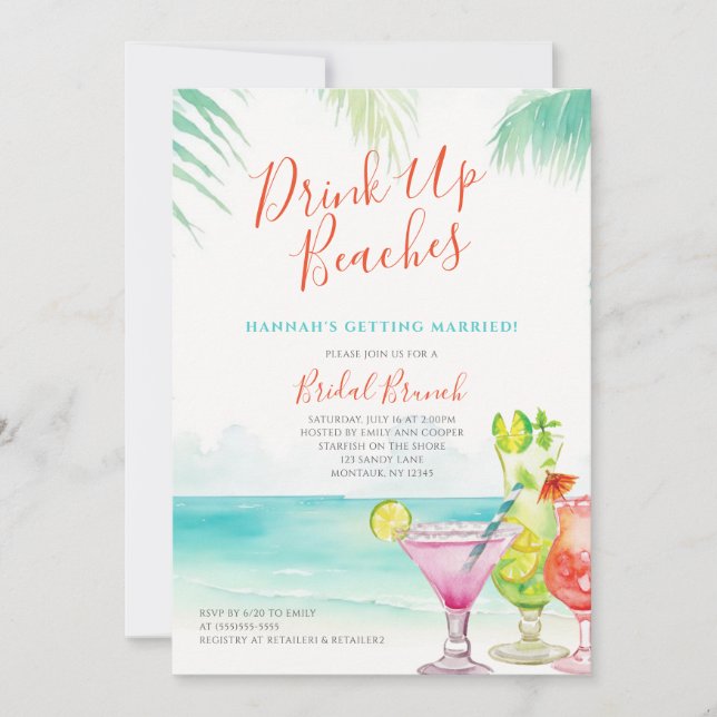 Tropical Beach Bridal Shower Brunch Invitation (Front)