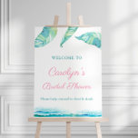 Tropical Beach Bridal Shower Party Welcome Poster<br><div class="desc">Tropical foliage in various shades of turquoise green combines with a pop of fuchsia text.</div>