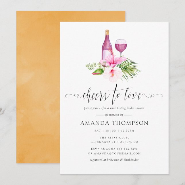 Tropical Beach Bridal Shower Wine Tasting Invitation (Front/Back)