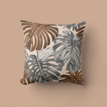 Tropical Beach Brown Grey Jungle Leaves Boho