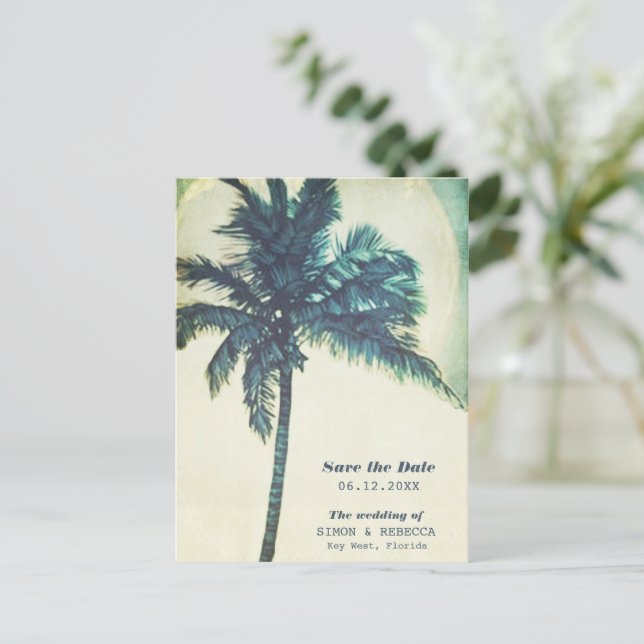 Tropical Beach Budget Wedding Save the Date Announcement Postcard (Standing Front)
