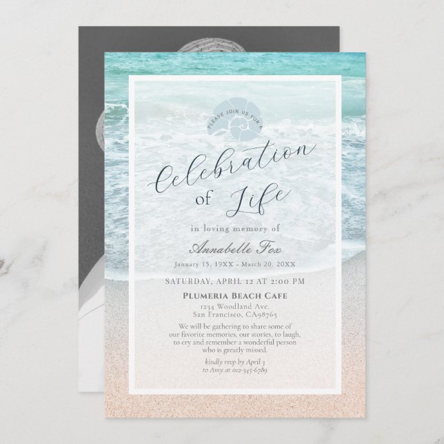 Tropical Beach Celebration of Life Funeral Invitation (Front/Back)