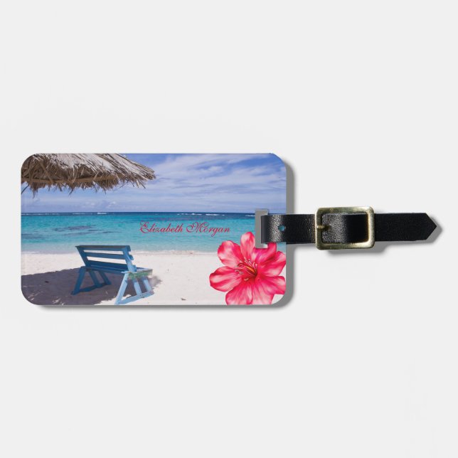 Tropical Beach, Chair, Hibiscus Luggage Tag (Front Horizontal)