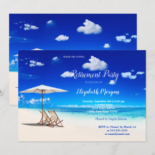 Tropical Beach ,Chair Sand Clouds Retirement Party Invitation