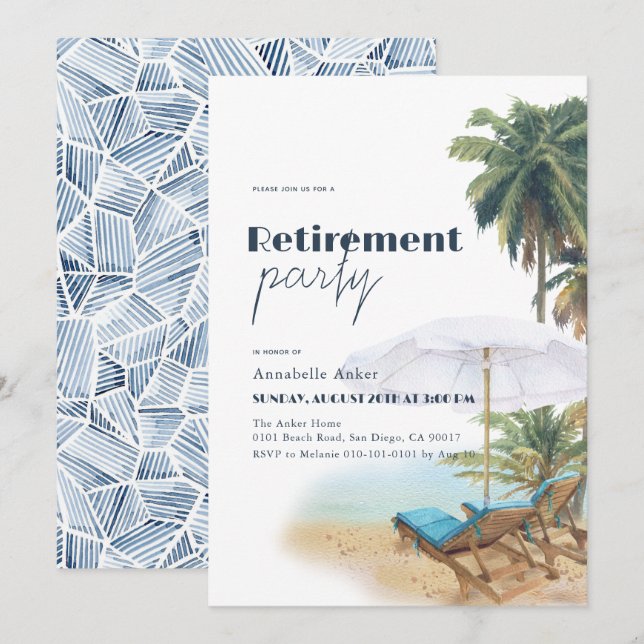 Tropical Beach Chairs Retirement Party Invitation (Front/Back)