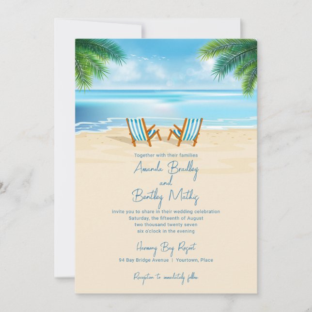 Tropical Beach Chairs Wedding Invitation (Front)