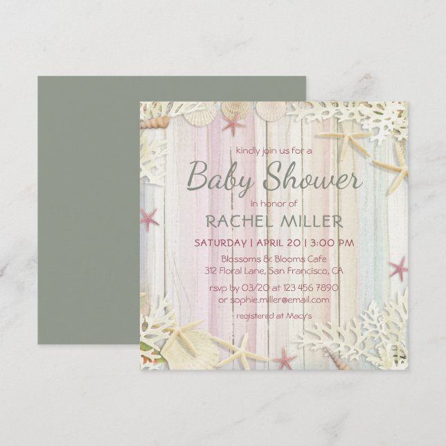 Tropical Beach Chic Modern Seashell Baby Shower Invitation (Front/Back)