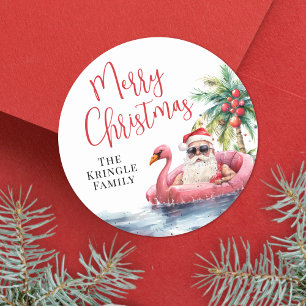 Tropical Beach Christmas Classic Round Sticker