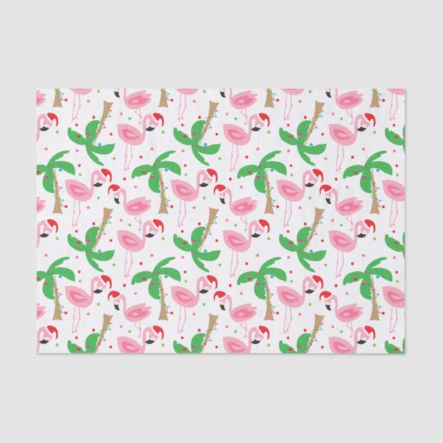 Tropical Beach Christmas Flamingos Birds Tissue Paper (Front)