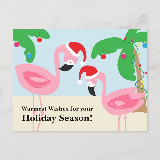 Tropical Beach Christmas Flamingos Holiday Postcard (Front)