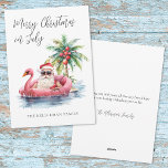 Tropical Beach Christmas In July Holiday Card<br><div class="desc">Get into the holiday spirit with this unique Christmas card featuring a relaxed Santa Claus in sunglasses lounging in a pink flamingo floaty in the ocean. Merry Christmas in July is playfully displayed at the top, setting the tone for a sunny, off-season celebration. Perfect for sending beachy holiday wishes, this...</div>