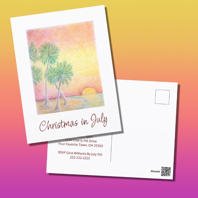 Tropical Beach Christmas in July Party Invitation  Postcard (Creator Uploaded)