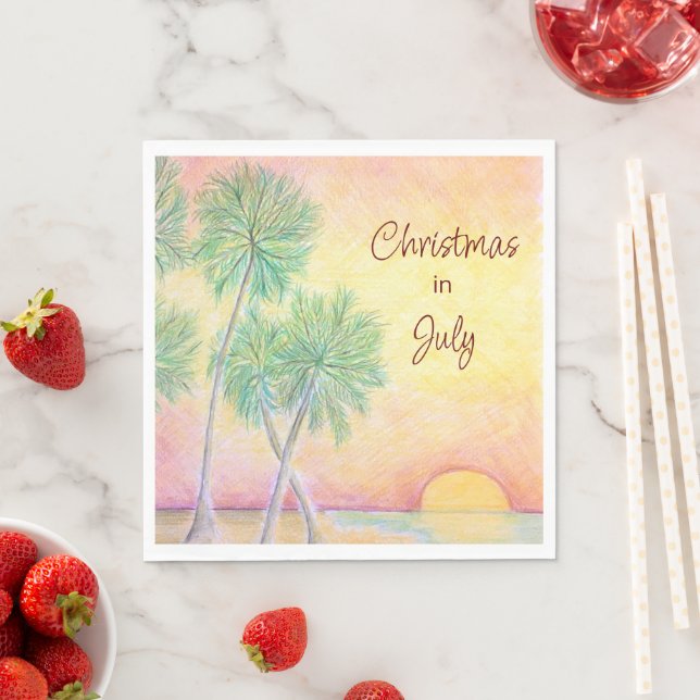 Tropical Beach Christmas in July Party  Napkin (Insitu)