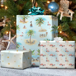 Tropical Beach Christmas Palm Trees Wrapping Paper Sheet