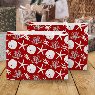 Tropical Beach Christmas Red Sand Dollar Starfish Large Gift Bag
