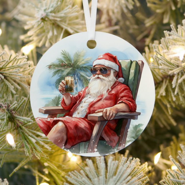 Tropical Beach Christmas Santa Father Christmas Metal Tree Decoration (Insitu)