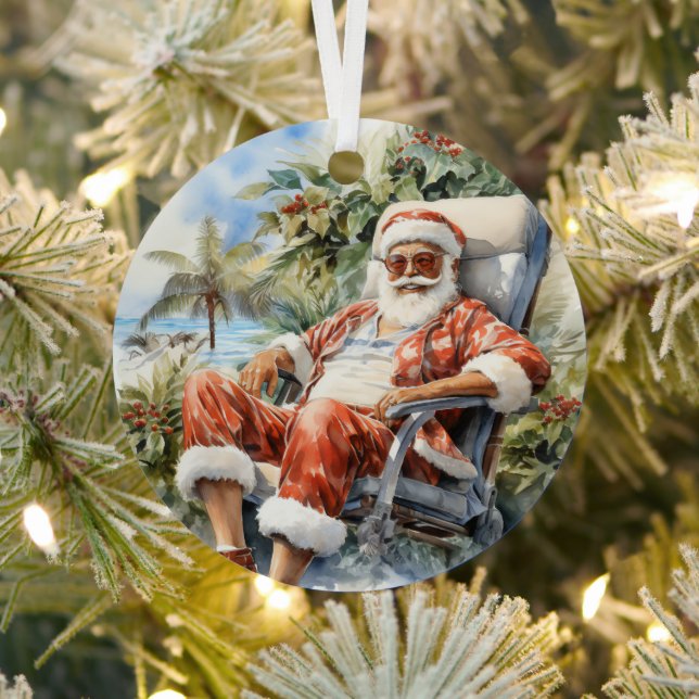 Tropical Beach Christmas Santa Father Christmas Metal Tree Decoration (Insitu)