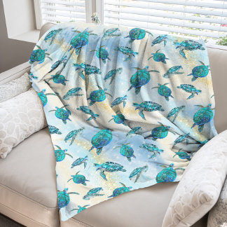 Tropical Beach Christmas Sea Turtle Fleece Blanket