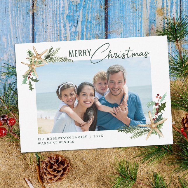 Tropical Beach Christmas Starfish Photo Holiday Card (Creator Uploaded)