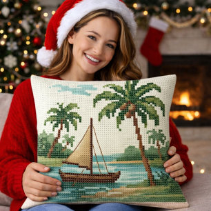 Tropical Beach Christmas Throw Pillow