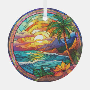tropical beach cliffs stained glass art tree decoration
