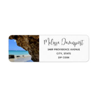 Tropical Beach Coast with a Big Rock Address Label
