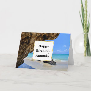 Tropical Beach Coast with a Big Rock Birthday Card