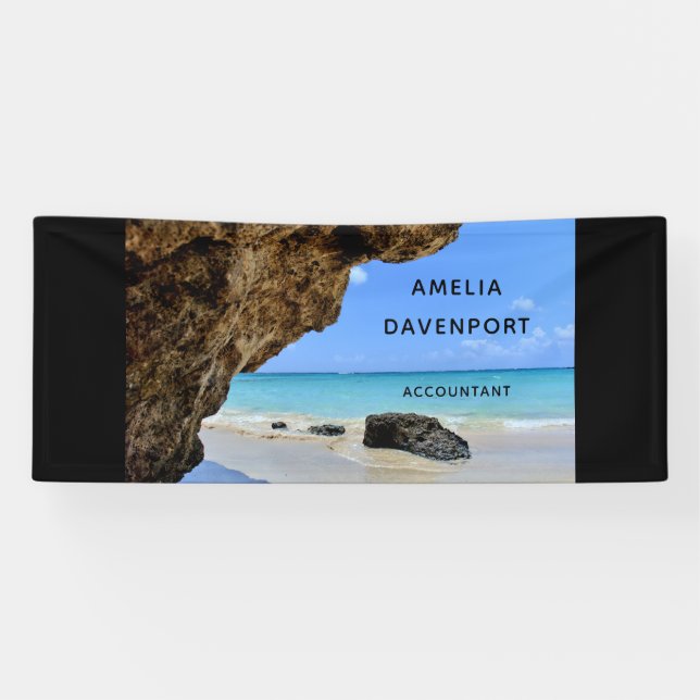 Tropical Beach Coast with a Big Rock Business Banner (Horizontal)