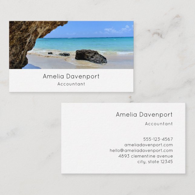 Tropical Beach Coast with a Big Rock Business Card (Front/Back)