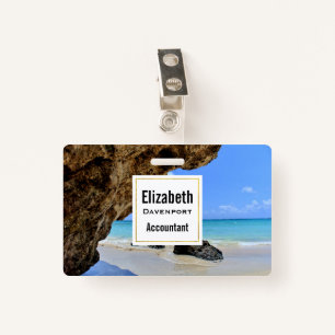 Tropical Beach Coast with a Big Rock ID Badge