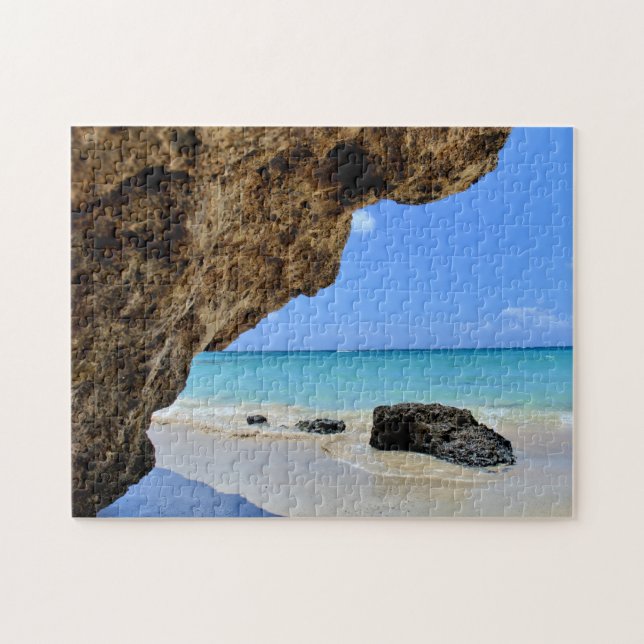 Tropical Beach Coast with a Big Rock Jigsaw Puzzle (Horizontal)