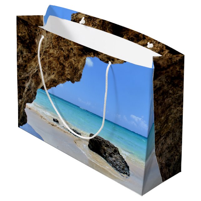 Tropical Beach Coast with a Big Rock Large Gift Bag (Back Angled)